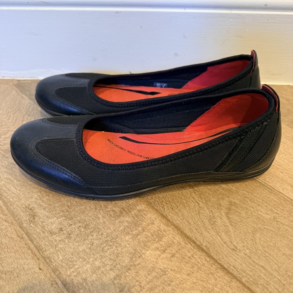 ECCO Bluma Black Leather Mesh Ballet Flats Women's EU 39 US 8 8.5 Comfort Shoes